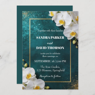 Invitación elegant white orchid blooms wedding