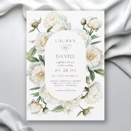 Invitación Elegant White Peonies Watercolor Floral Wedding
