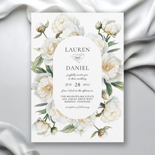 Invitación Elegant White Peonies Watercolor Floral Wedding (Available in both printed and instant download digital formats.
)