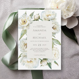 Invitación Elegant White Peony & Sage Green Floral Wedding