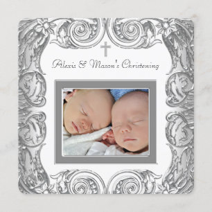 Invitación Elegant White Photo Bautizo
