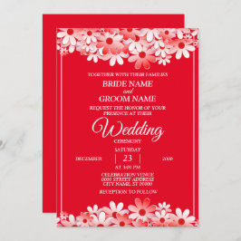 Invitación Elegant White Red Floral Wedding