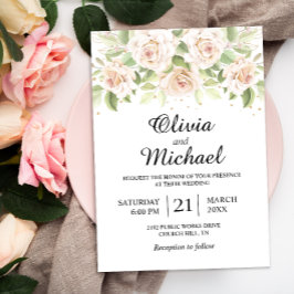 Invitación Elegant White Roses Minimalist Wedding Invitation