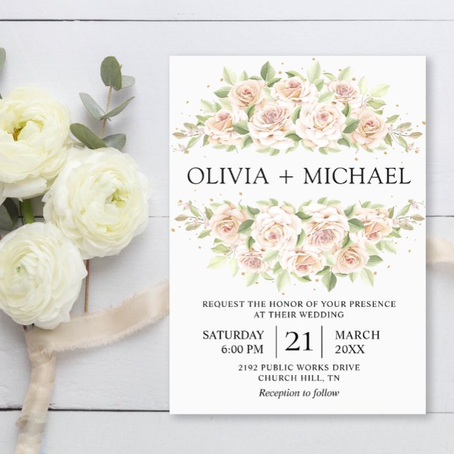 Invitación Elegant White Roses Minimalist Wedding Invitation (Subido por el creador)