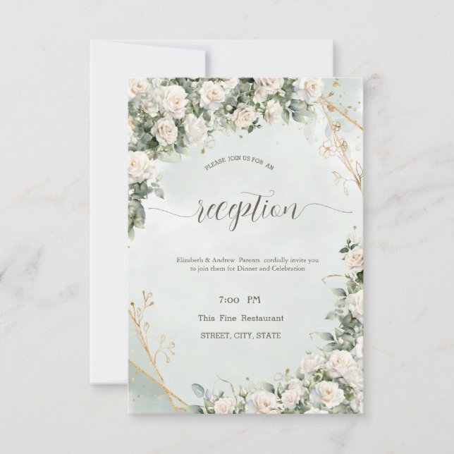 Invitación Elegant White Roses Wedding  (Anverso)