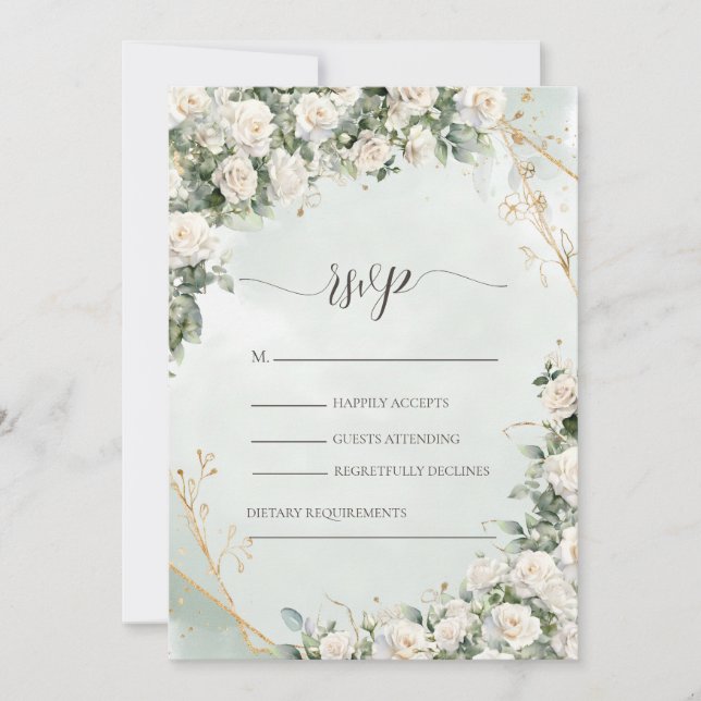 Invitación Elegant White Roses Wedding  (Anverso)