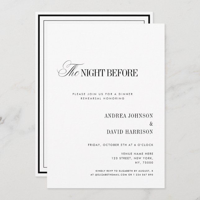 Invitación Elegant White The Night Before Rehearsal Dinner (Anverso / Reverso)