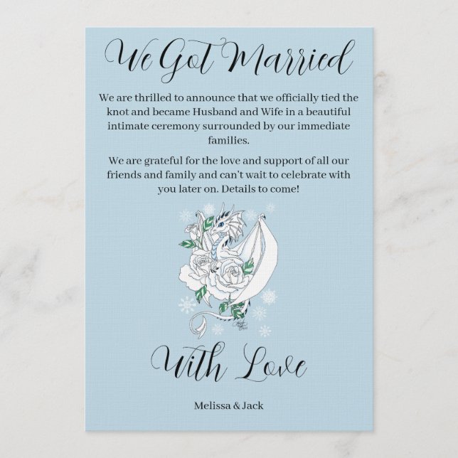 Invitación Elegant White Winter Fantasy Dragon Roses Wedding  (Anverso)