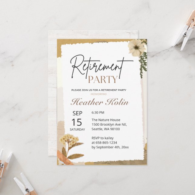 Invitación Elegant Wild Floral Retirement Party Arch Photo (Anverso/Reverso In Situ)