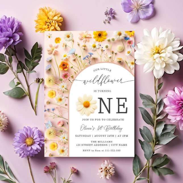 Invitación Elegant Wildflower 1st Birthday Invitation (Subido por el creador)