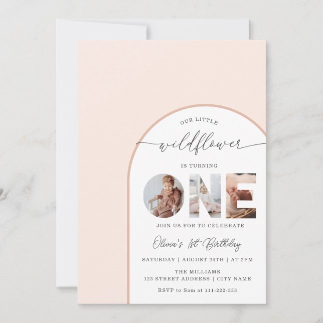 Invitación Elegant Wildflower 1st Birthday Photo (Anverso)