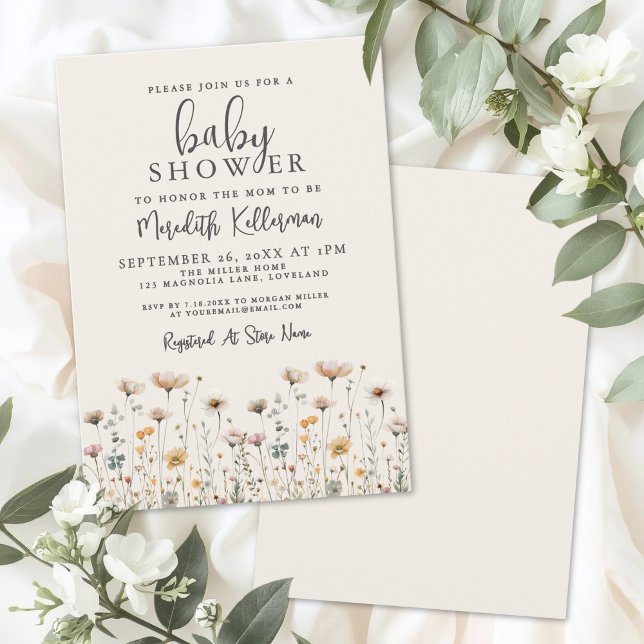 Invitación Elegant Wildflower Baby Shower (Elegant Wildflower Baby Shower Invitation)