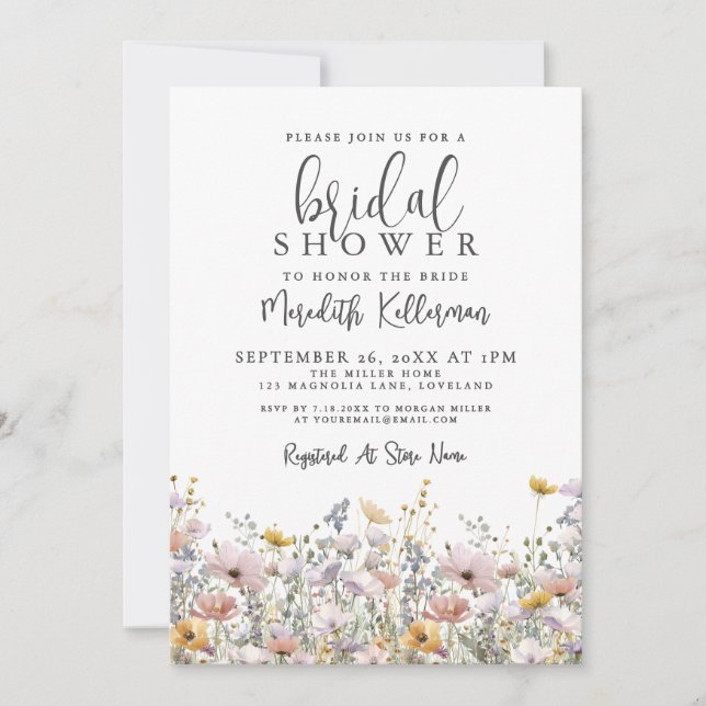 Invitación Elegant Wildflower Bridal Shower (Anverso)