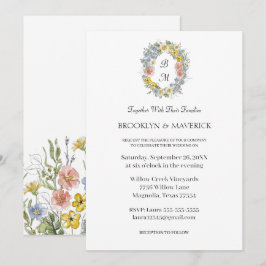 Invitación Elegant Wildflower Floral Monogram Crest Wedding