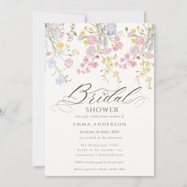 Invitación Elegant Wildflower Garden Bridal Shower (Anverso)