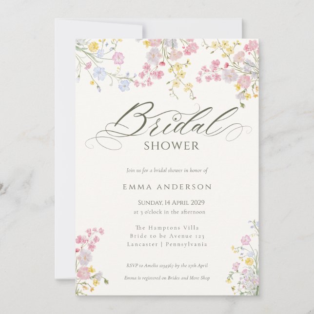 Invitación Elegant Wildflower Garden Bridal Shower (Anverso)