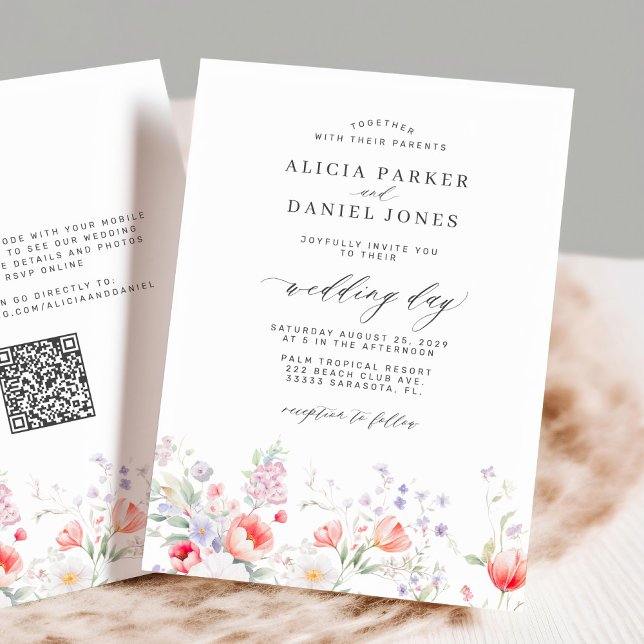 Invitación Elegant wildflower garden QR code RSVP wedding (Subido por el creador)