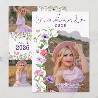 Invitación Elegant Wildflower Graduation Photo Party