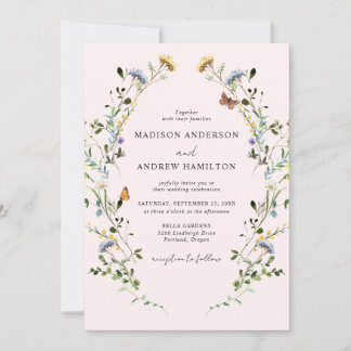 Invitación Elegant Wildflower Meadow Blush Pink Wedding