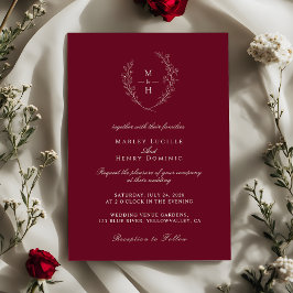 Invitación Elegant Wildflower Monogram Burgundy Wedding