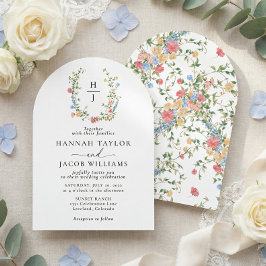 Invitación Elegant Wildflower Monogram Wedding Arch