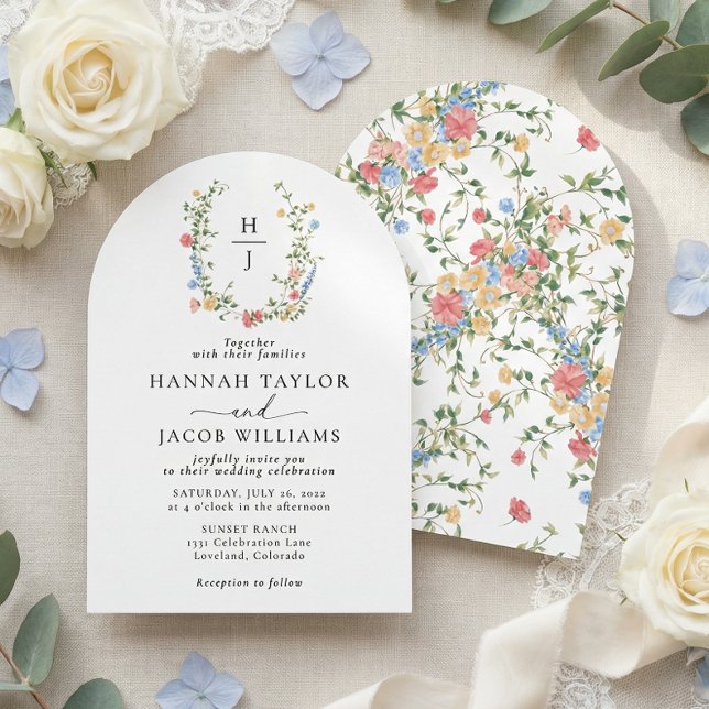 Invitación Elegant Wildflower Monogram Wedding Arch (Subido por el creador)