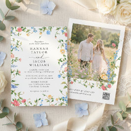 Invitación Elegant Wildflower Photo QR Code RSVP Wedding