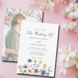 Invitación Elegant Wildflower Spring Wedding with Photo Back