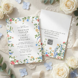 Invitación Elegant Wildflower Summer QR Code RSVP Wedding