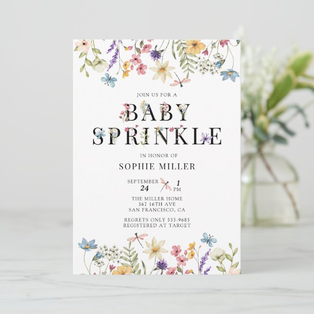 Invitación Elegant Wildflower Watercolor  | Baby Sprinkle (Anverso de pie)