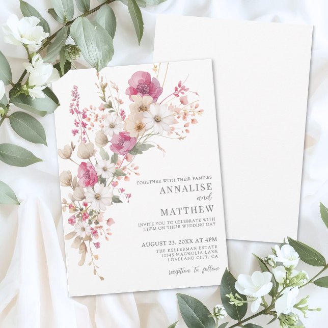 Invitación Elegant Wildflower Watercolor Floral Wedding (Elegant Wildflower Watercolor Floral Wedding Invitation)