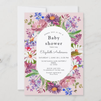 Invitación Elegant Wildflower Watercolor Girl Baby Shower