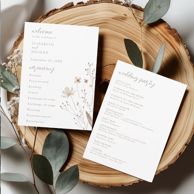 Invitación Elegant Wildflower Wedding Ceremony Program Card (Subido por el creador)
