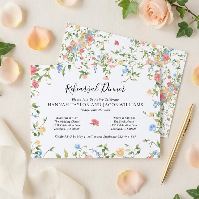 Invitación Elegant Wildflower Wedding Rehearsal Dinner (Subido por el creador)