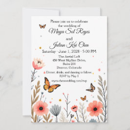 Invitación Elegant Wildflowers And Butterflies Wedding 