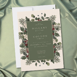 Invitación Elegant Winter Berries & Pine Ivory Wedding