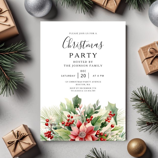 Invitación Elegant Winter Botanical Christmas Party  (Elegant Winter Botanical Christmas Party Invitation)