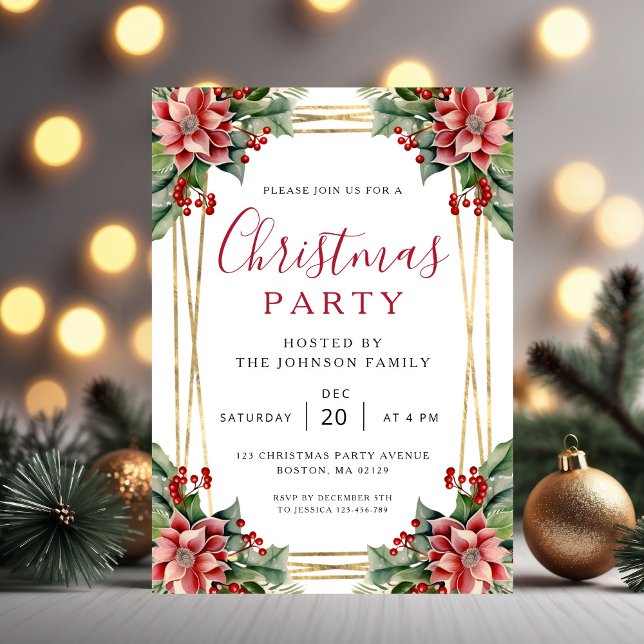 Invitación Elegant Winter Botanical Christmas Party  (Elegant Winter Botanical Christmas Party Invitation)