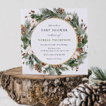 Invitación Elegant Winter Evergreen Bridal Shower<br><div class="desc">Elegant Winter-themed  bridal shower invitation features a gold frame surrounded by watercolor evergreen,  pines and winter florals. Personalize with your information or click "Click to customize further" to edit font styles,  size and colors.</div>