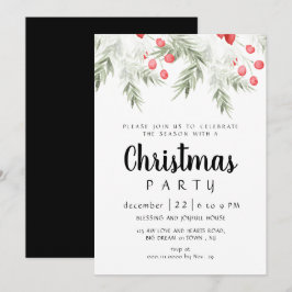 Invitación Elegant Winter Greenery Watercolor Christmas Party