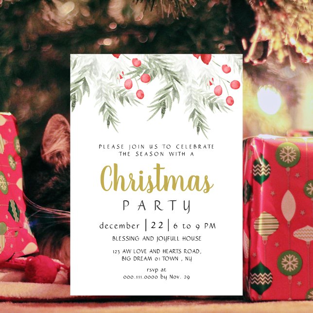 Invitación Elegant Winter Greenery Watercolor Christmas Party (Subido por el creador)