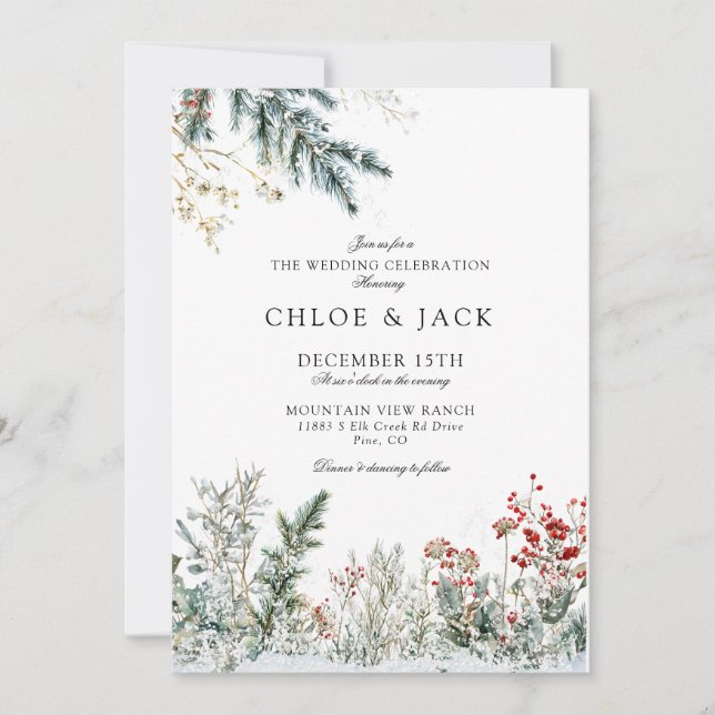 Invitación Elegant Winter Greenery Wedding (Anverso)