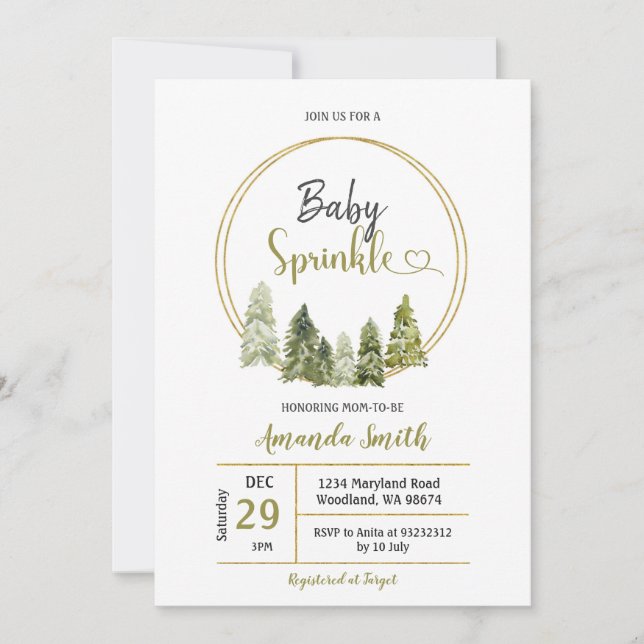 Invitación Elegant Winter Pine Tree Forest Baby Sprinkle (Anverso)