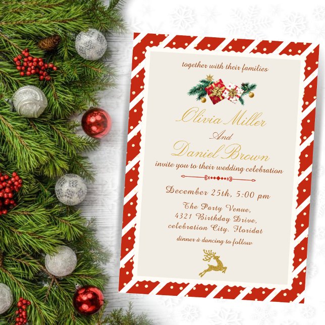 Invitación Elegant Winter Red and Gold Christmas Wedding (Subido por el creador)