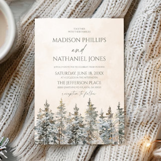 Invitación Elegant Winter Snowy Pine Tree Landscape Wedding