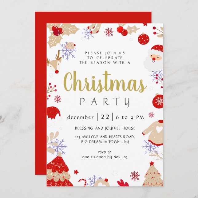 Invitación Elegant Winter Traditional Christmas Party (Anverso / Reverso)