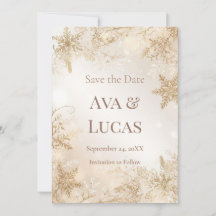 Elegant Winter Wedding Save the Date | Ivory Gold