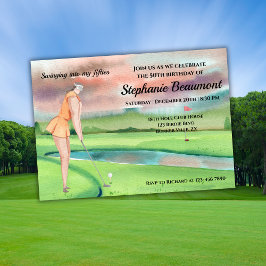 Invitación Elegant Woman Golf Player Swinging 50th Birthday