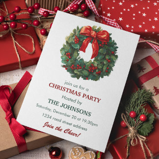 Invitación Elegant Wreath Christmas Party Invitation