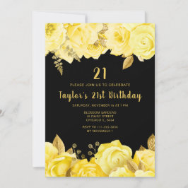 Invitación Elegant Yellow and Gold Flowers Birthday Party